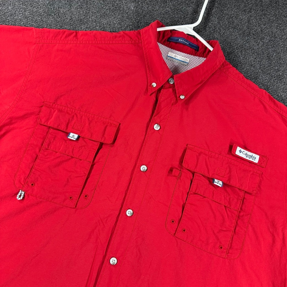 Columbia Fishing Shirt Mens 2X 2XL Red PFG Bahama II Short Sleeve Omni-Shade